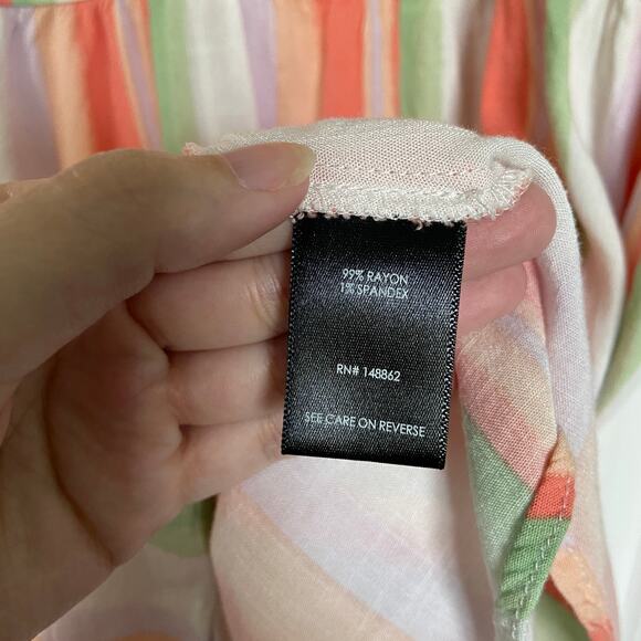 Torrid Women's Size 5 Multicolor Striped Rayon Slub Button-Front Tiered Tank - Picture 7 of 11